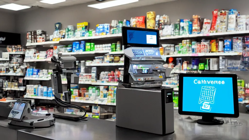 Image similar to cashpunk uninsurable convenience store robo - cashier