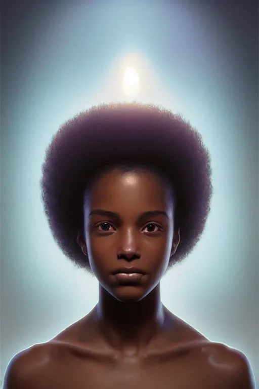 Image similar to beautiful and enigmatic afro american girl held captive in a remote research facility. vulnerability and innocence, ultra realistic, sharp details, subsurface scattering, intricate details, warm lighting, beautiful features, highly detailed, photorealistic, octane render, 8 k, unreal engine, art by artgerm and greg rutkowski and alphonse mucha