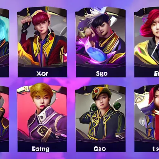 Image similar to members of the band exo as mobile legends heroes,