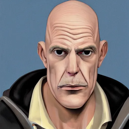 Image similar to A middle-aged Dr. Venture in real life with a hooked nose, a long gaunt face and skinny body and neck, very thin and bald, realistic, very realistic, hyperrealistic, highly detailed, very detailed, extremely detailed, detailed, digital art, oil painting, trending on artstation, headshot and bodyshot, detailed face, very detailed face, extremely detailed face, HD Quality, 8k resolution, very very detailed face, real life