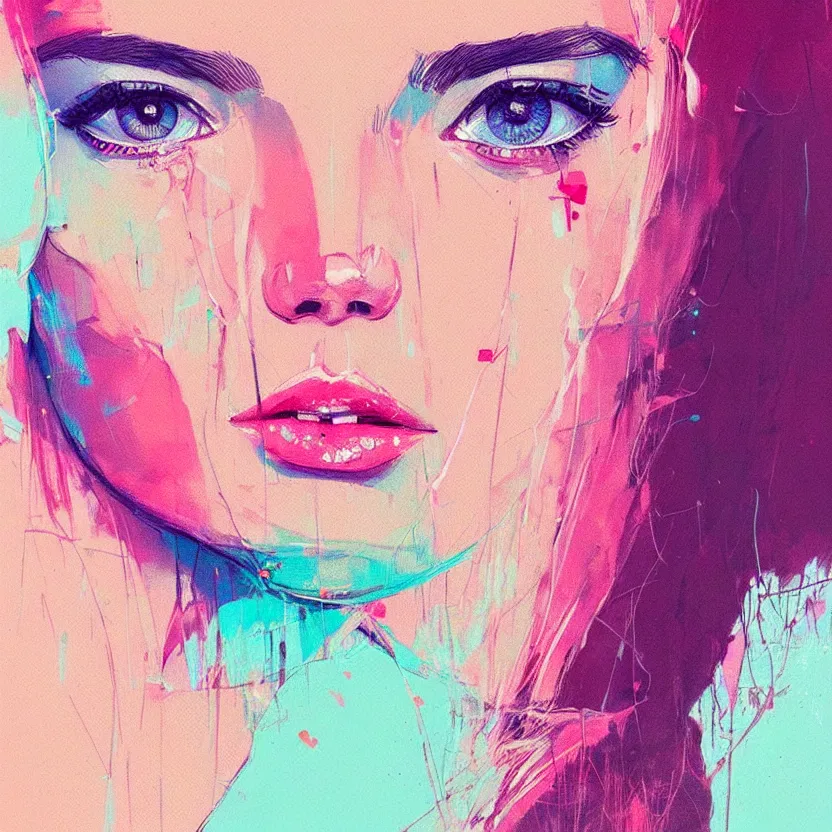 Image similar to close up portrait painting of a female in nineties street styling, concept art, intricate details, aesthetically pleasing pastel colors, art by conrad roset, impressionism, portrait