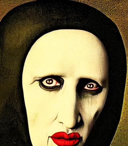 Prompt: portrait of marilyn manson by hieronymus bosch, high quality, high detail