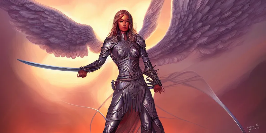 Image similar to female angel warrior. digital art, detailed by magali villeneuve