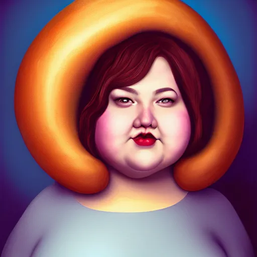 Prompt: portrait of a chubby woman with a bundt bundt pan face, digital art, painting, 8k, trending on artstation