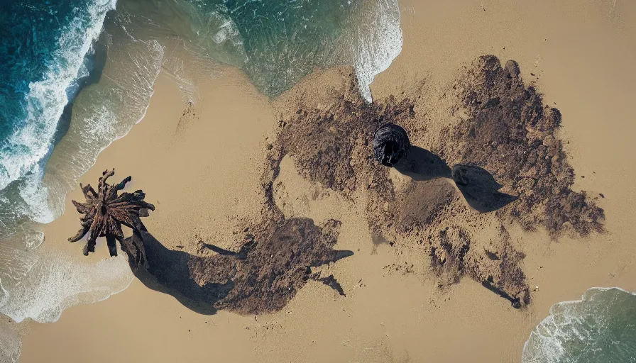 Prompt: CNN news footage taken from above. A Goron from Zelda is washed up on the beach. 8K Highly professionally detailed, HDR, CGsociety, Ultra Realistic