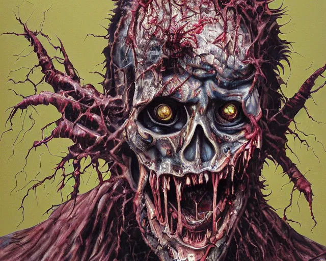 Prompt: Derek Riggs painting of a zombie, hyper detailed, heavy metal,