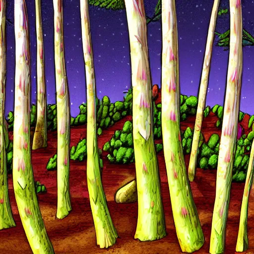 Image similar to digital painting concept art of a forest of giant asparagus