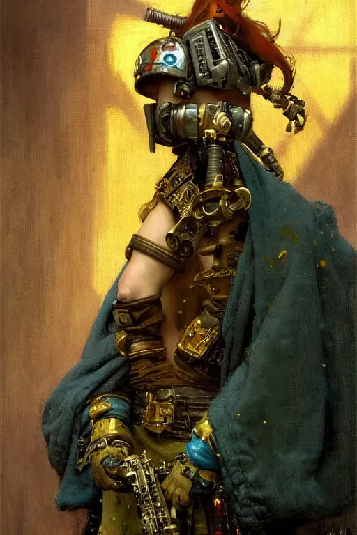 Image similar to full character portrait max mad cyberpunk warhammer 4 0 k, medic sapper not the girl with the pearl earring character design, painting by gaston bussiere, katsuya terada, wyeth, greg rutkowski, craig mullins, ( ( ( ( ( vermeer ) ) ) ) ), frank frazetta, mucha, tom of finland, trending on artstation