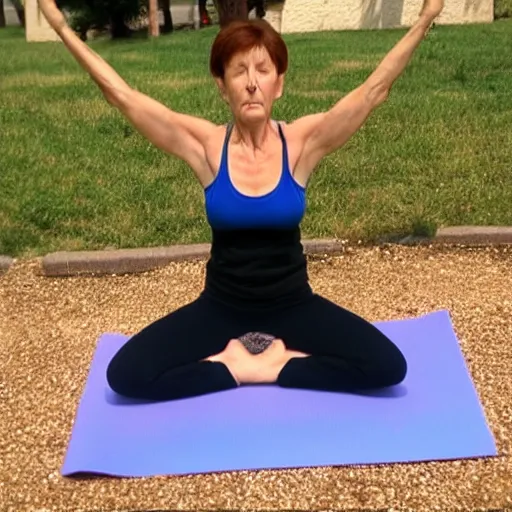 Image similar to pixar mom doing yoga