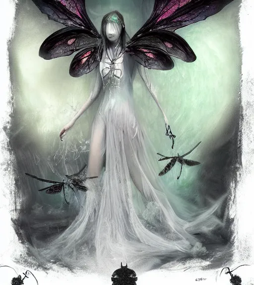 Image similar to gothic fairy with dragonfly wings, digital painting, liminal eerie midnight backlit, a picture taken by Michael Komarck