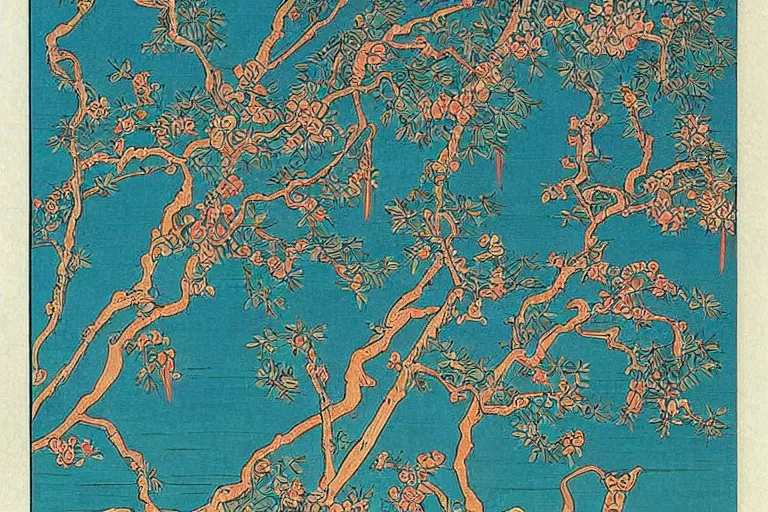 Image similar to beautiful incredibly detailed chinoiserie pattern by Bilibin