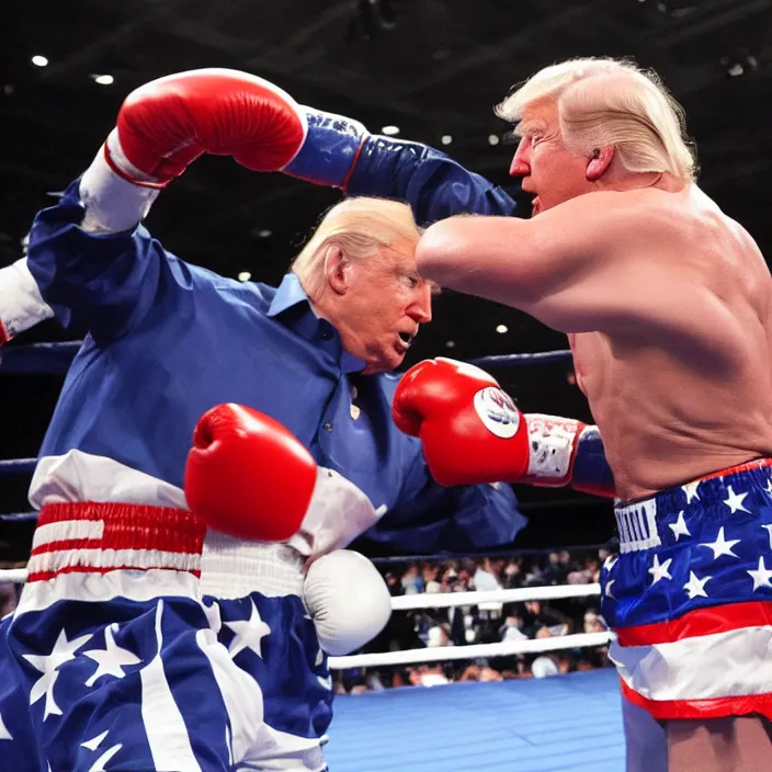 Prompt: joe biden and donald trump boxing match