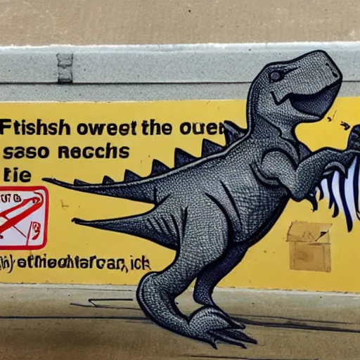 Image similar to Fisheve view of dinosaur stealing packages