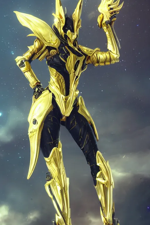 Image similar to galactic hyperdetailed elegant beautiful stunning giantess saryn prime anthropomorphic mecha female dragon goddess, sharp spines, sharp metal ears, sleek yellow eyes, smooth gold skin, smooth gold armor, bigger than galaxy, epic proportions, epic scale, epic size, warframe destiny fanart, furry, dragon art, goddess, giantess, furaffinity, octane render