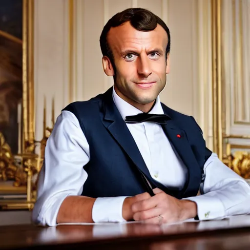 Prompt: Emmanuel Macron dressed as a 19th century businessman, 50mm photography, high quality, 4K