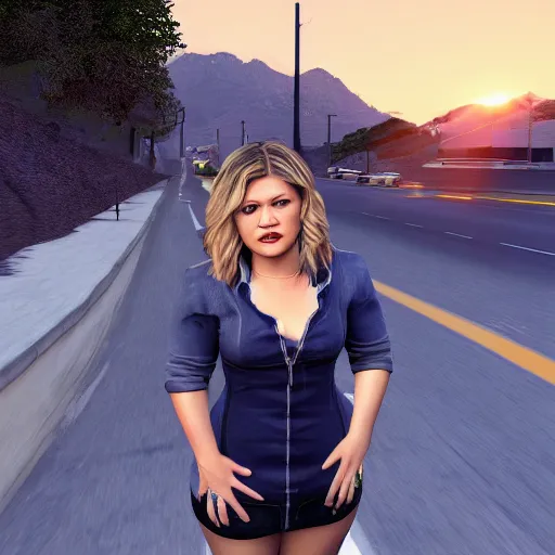 Image similar to young Kelly Clarkson's Breakaway album cover 3D render in the style of GTA V, 4k