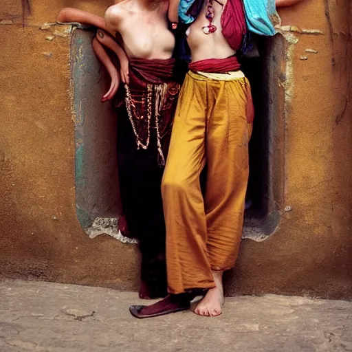 Image similar to beautiful 1 9 th century barbary coast pirate female models with ginger hair and golden hooped earrings photography by steve mccurry