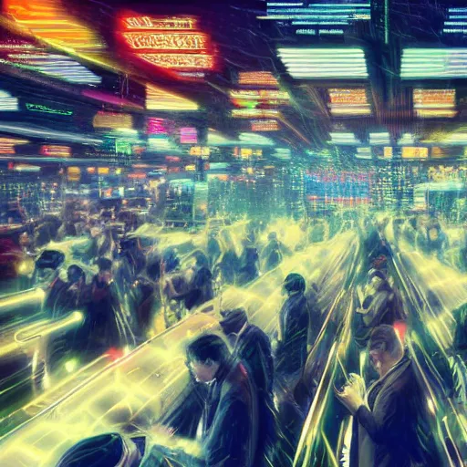 Image similar to crowd running of bitcoin, cyberpunk art, hyper-realistic, 4k