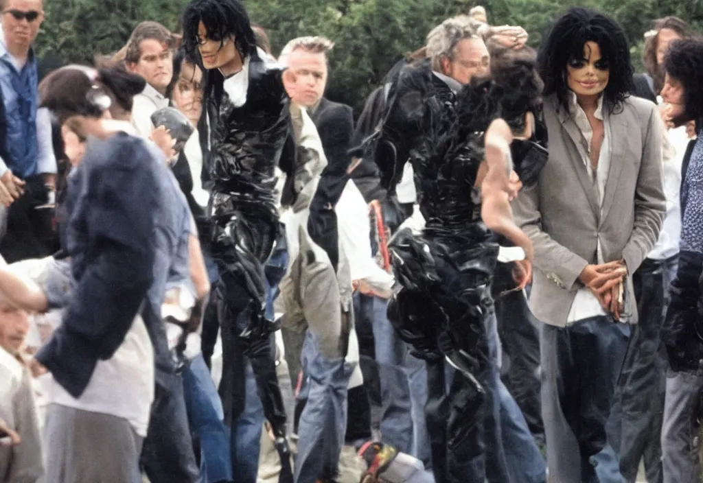 Prompt: michael jackson on the set of david cameron's avatar