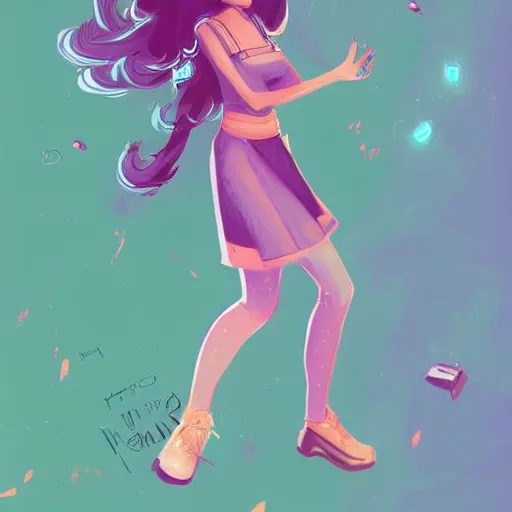 Image similar to female character inspired by 9 0's fashion and by madeline from celeste, art by rossdraws