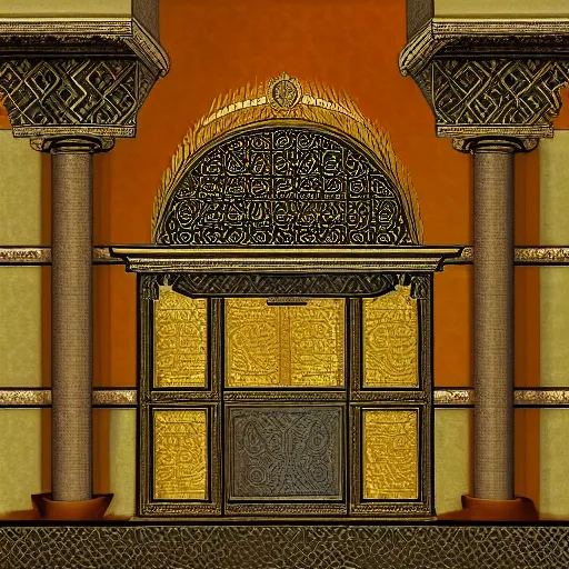 Prompt: Detailled Digital art of the throne room Byzantine Imperial matte finish, ominous dramatic