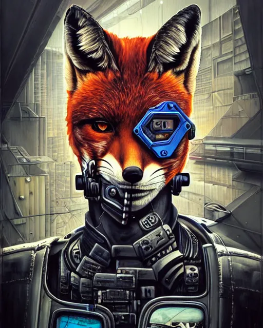 Image similar to a portrait of a muscular anthropomorphic cyberpunk fox by sandra chevrier, by jon foster, detailed render, pistol in holster, tape deck, epic composition, cybernetics, 4 k realistic, cryengine, realistic shaded lighting, sharp focus, masterpiece, by enki bilal