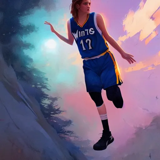 Image similar to portrait of teen emma watson in an nba minnesota timberwolves basketball uniform, fantasy art by greg rutkowski, loish, rhads, ferdinand knab, makoto shinkai and lois van baarle, ilya kuvshinov, rossdraws, tom bagshaw, global illumination, radiant light, detailed and intricate environment