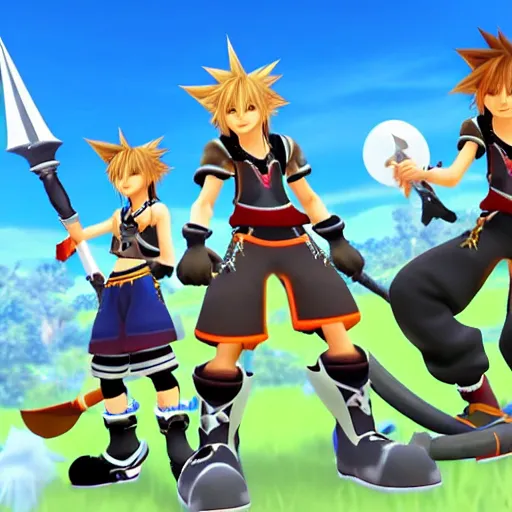 Image similar to A leaked image of a Warrior cats world in Kingdom Hearts 4, Kingdom hearts worlds, , action rpg Video game, Sora wielding a keyblade, Sora as a cat, cartoony shaders, rtx on, Erin hunter, Warrior cats book series