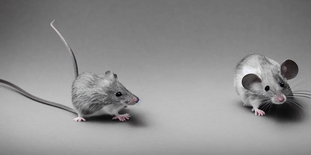 Image similar to a beautiful studio photo of exactly one!!! mouse; 90mm; f/1.4; black and white