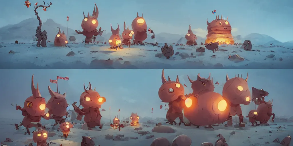 Image similar to cute little cartoon Vikings in Iceland by Goro Fujita and Simon Stalenhag , 8k, trending on artstation, hyper detailed, cinematic