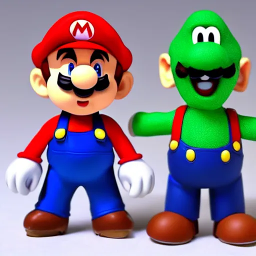 Prompt: mario and luigi with giant heads and tiny bodies