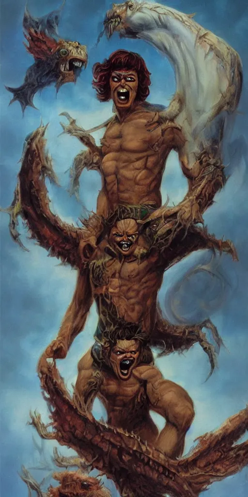 Prompt: Potrait of a Happy Monster Boy, art by Manuel Sanjulian and Keith Parkinson and Boris Vallejo, Hyperrealism--width 768