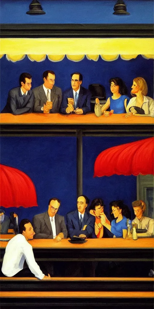 Prompt: seinfeld cast painting by edward hopper in style of nighthawks oil painting