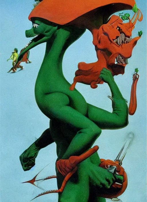 Prompt: gumby as reimagined by frank frazetta and boris vallejo