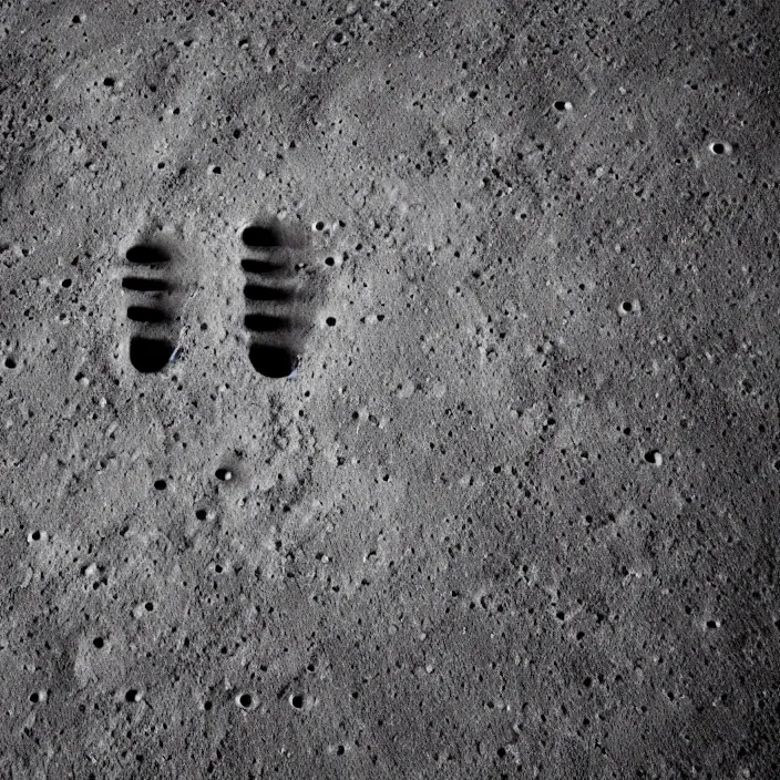 Prompt: wide angle view of the moon with boot prints that kook like the punisher symbol embossed