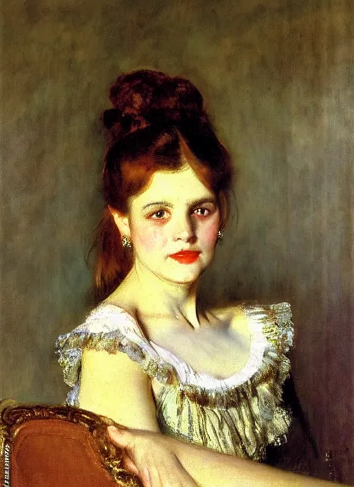 Prompt: a portrait of a pretty young lady by adolph menzel