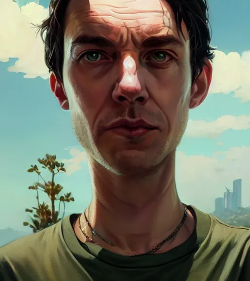 Image similar to highly detailed portrait in gta v, stephen bliss, unreal engine, fantasy art by greg rutkowski, loish, rhads, ferdinand knab, makoto shinkai and lois van baarle, ilya kuvshinov, rossdraws, tom bagshaw, global illumination, radiant light, detailed and intricate environment