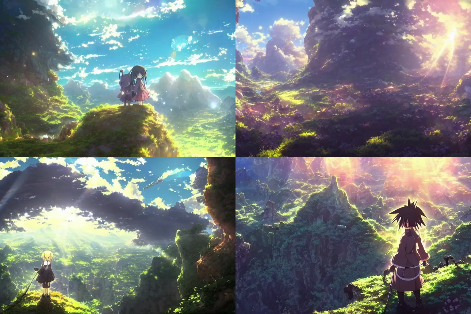 Prompt: anime key visual from Made in abyss, a panoramic shot of the abyss, beautiful lighting, god rays, stunning anime art