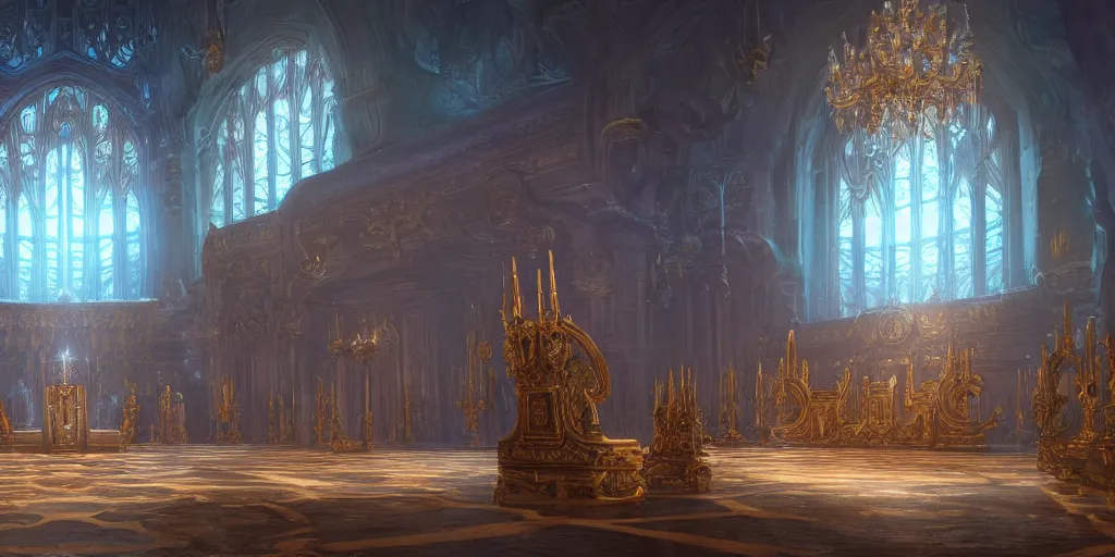 Prompt: a fantasy art of a grand throne room by Alayna Lemmer-Danner and Christine Holderby , unreal engine, god rays, ue5, concept art, wide angle, 4k hd wallpaper