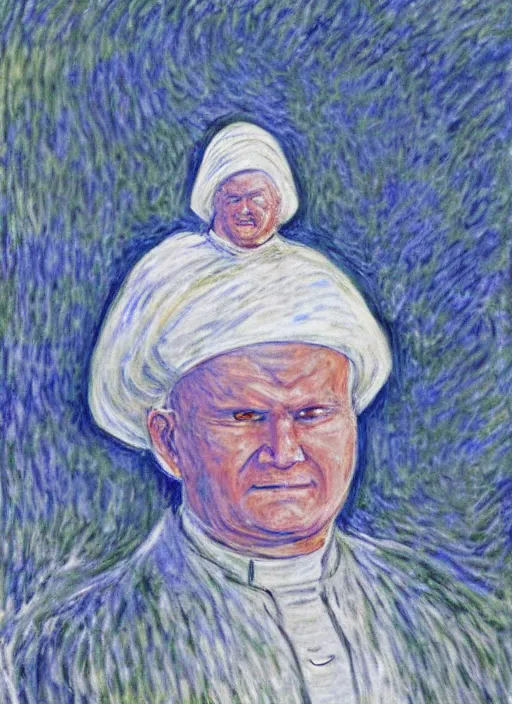 Image similar to portrait of john paul ii wearing piccolo's white turban from dragon ball z by claude monet