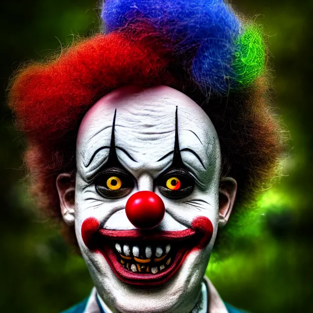 Image similar to creepy clown in your garden, highly detailed, 8 k, hdr, smooth, sharp focus, high resolution, award - winning photo