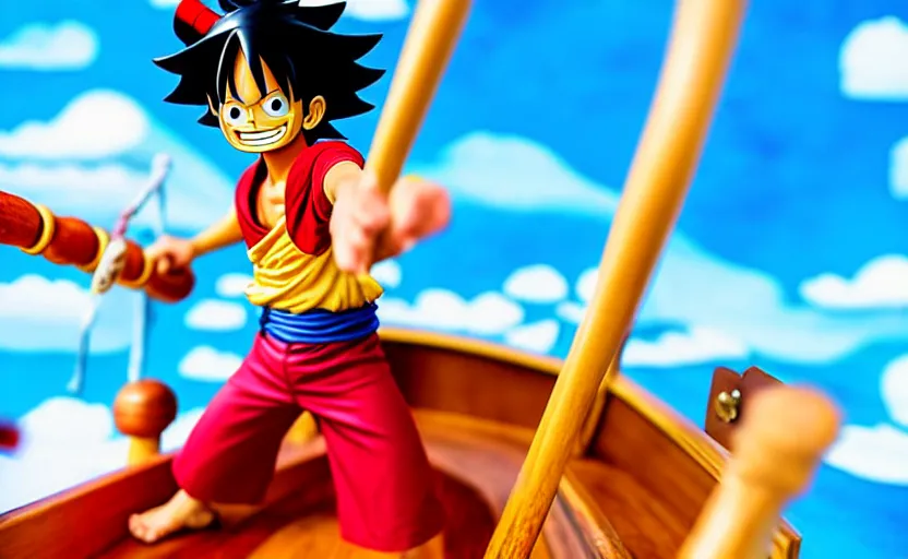 Prompt: luffy sailing the going merry, one piece, pirate ship