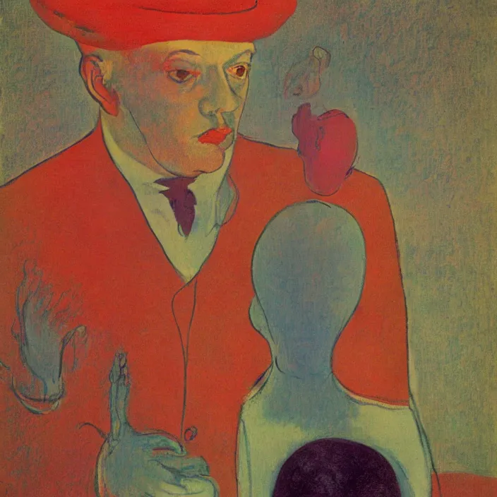 Image similar to portrait of the coral collector. henri de toulouse - lautrec, rufino tamayo, rene magritte, agnes pelton