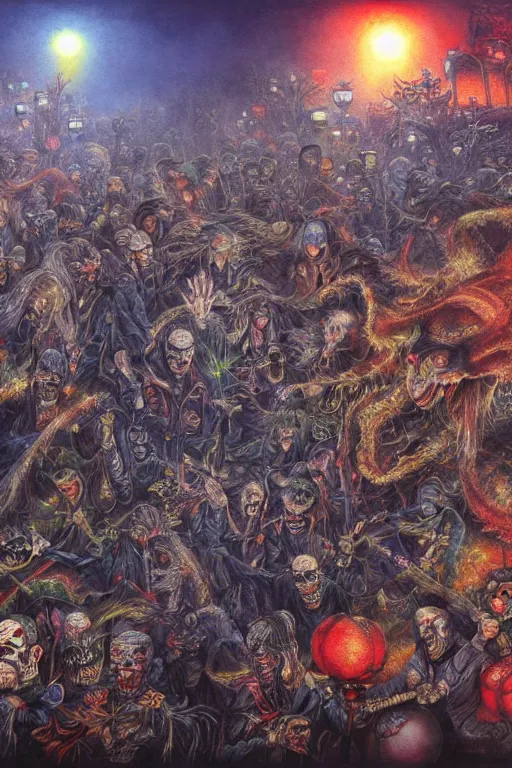 Image similar to 中 国 鬼 节, long procession of the dead is queuing up on the naihe bridge. psychedelic lights and fog, zdzislaw, ayami kojima, yamamoto, barclay shaw, karol bak, hyperrealist, 8 k