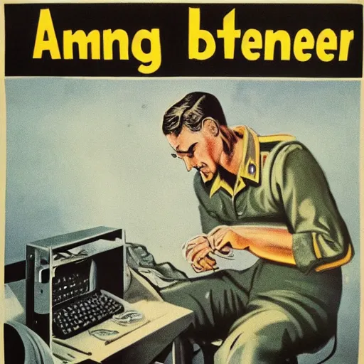 Image similar to a man sleeping at a computer is stung by a bumblebee, ww 2 propaganda poster, no text, highly detailed