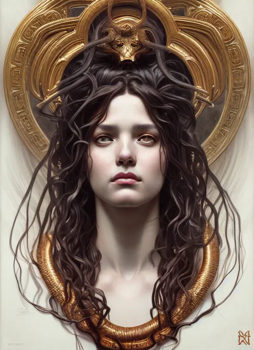 Prompt: symmetry!! portrait of medusa, greek mythology, ancient greece, intricate, elegant, highly detailed, digital art, digital painting, artstation, concept art, sharp focus, illustration, art by artgerm and greg rutkowski and alphonse mucha, 8 k