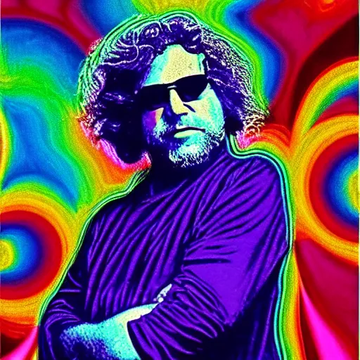 Image similar to jerry Garcia, psychedelic colors,