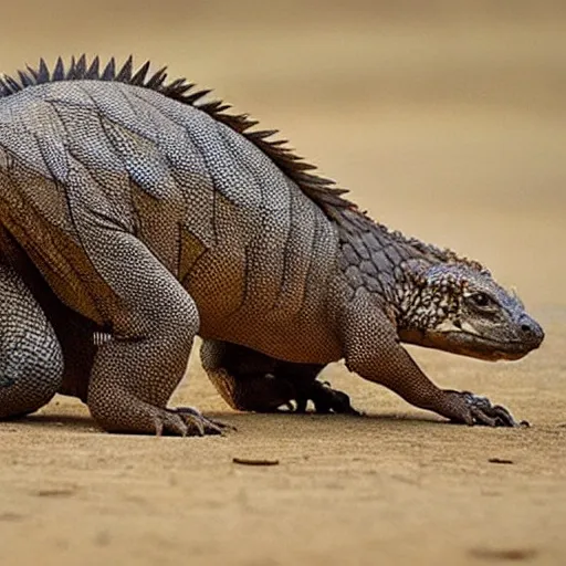 Image similar to a hybrid between a komodo-dragon and a pangolin, national geographic file-photo, photography