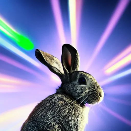 Prompt: A rabbit, video games, screaming in anger, wearing a neon headset, realistic, HDR shot