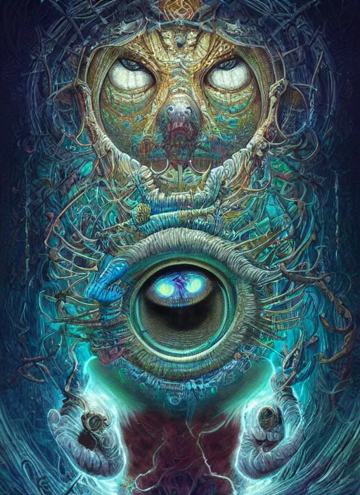 Image similar to dan deacon glowing eyes, shamanic poster lsd art, intricate, elegant, highly detailed, centered, digital painting, artstation, concept art, smooth, sharp focus, illustration, artgerm, tomasz alen kopera, peter mohrbacher, donato giancola, joseph christian leyendecker, wlop, frank frazetta